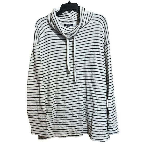 CHAPS Sweatshirt Womens 1X Multicolor Stripe Cowl Neck Cotton Pullover Blouse - Picture 1 of 9